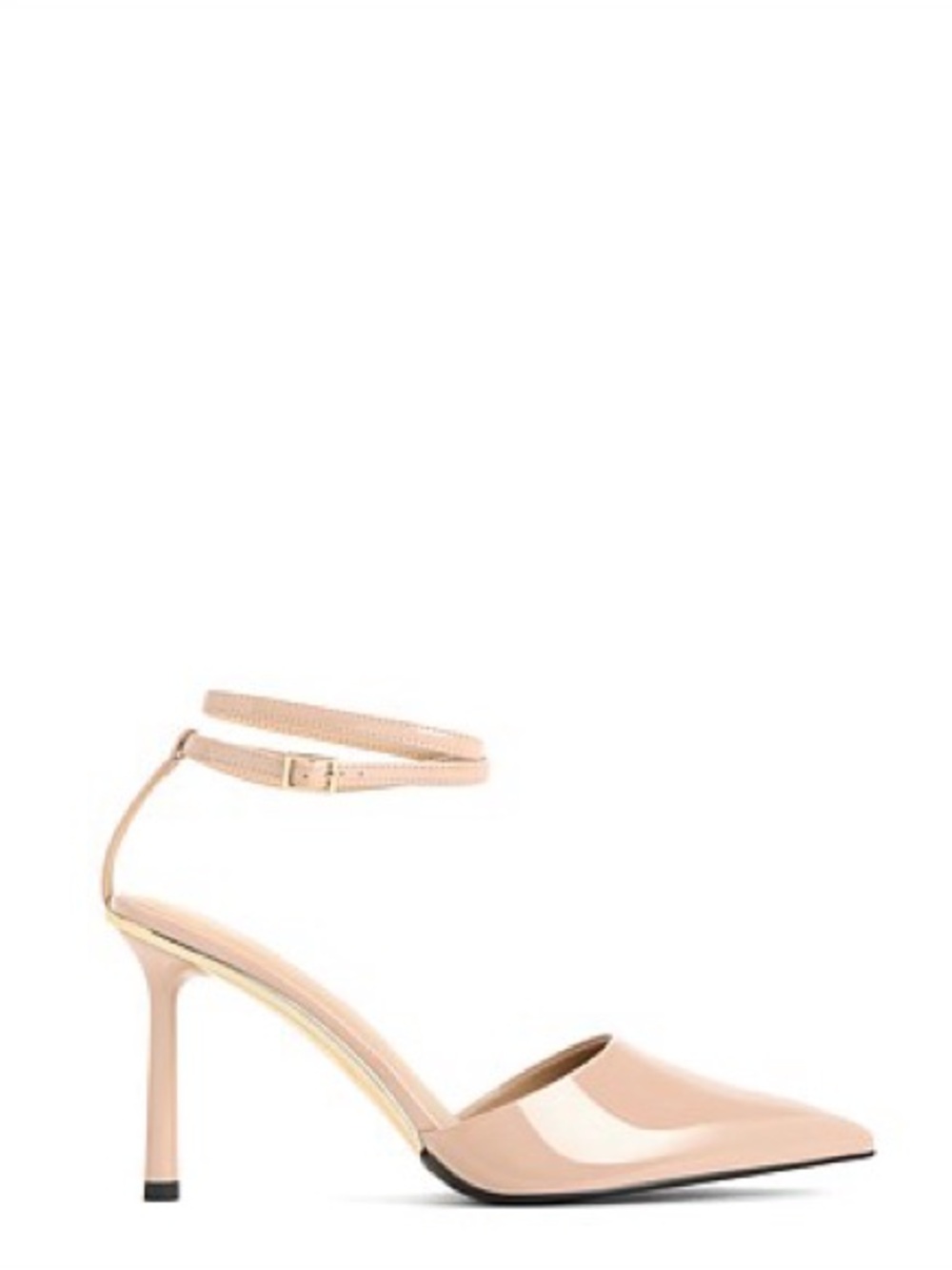 Charles & Keith Women’s Patent Pointed Ankle Strap Pump Heels Nude Tan Size 6